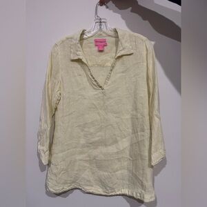 Isaac Mizrahi Pale Yellow Linen V-Neck Tunic